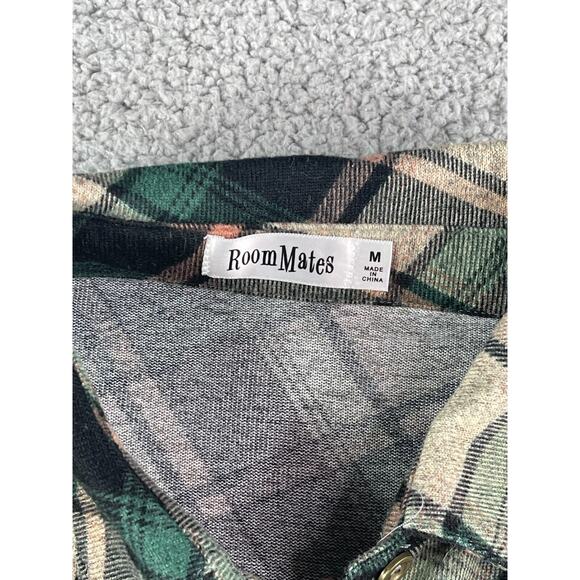 Roommates Shirt Womens Medium Green Plaid Button Up Long Sleeve Stretch Business - Picture 2 of 10